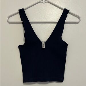 Urban Outfitters Navy Ribbed V-Neck Crop Top